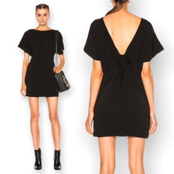 IRO Black IMANY Short  Sleeve Dress with Lace Up Back - Picture 1 of 10